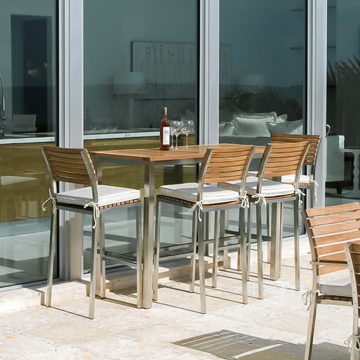 Vogue Teak and Stainless Steel Bar Table Set for 4 Westminster Teak