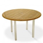 The Vogue 5ft Teak Round Table features a Sikaflex table top set on a Stainless Steel frame. This teak table top is made of Certified Teakwood and the table top slats are filled with Sikaflex for a stylish and durable finish.