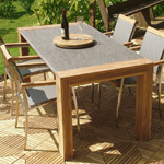 Granite Teak Dining Set Blends Plantation Grade A Teak Wood furniture with beautiful permanent Granite slabs.   All of our teak furniture, outdoor teak furniture and teak patio furniture comes with a lifetime warranty and a 60 Day Money Back Guarantee.  We offer  teak outdoor patio furniture, wood outdoor furniture, teak garden furniture, teak dining sets and Granite tables.