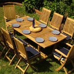 Round Outdoor Teak Dining Set made of Teak Wood.  Lifetime Warranty, and a 60 Day Money Back Guarantee.  Rated Best Overall in the Wall Street Journal. 