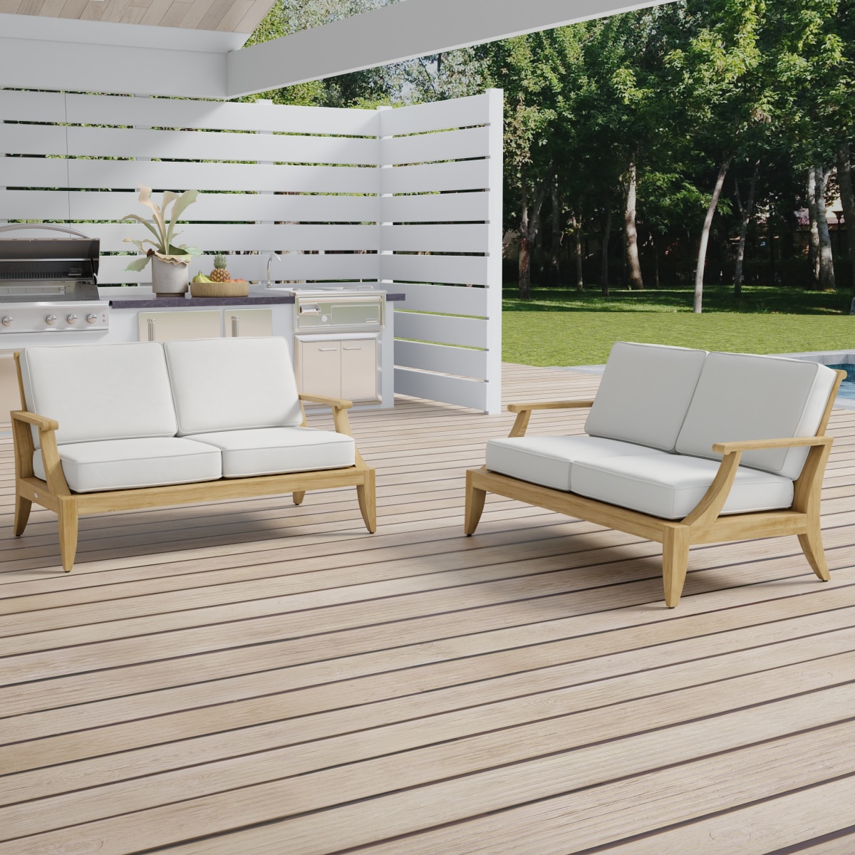 Laguna Love Seat Set with Sunbrella Cushions Westminster Teak