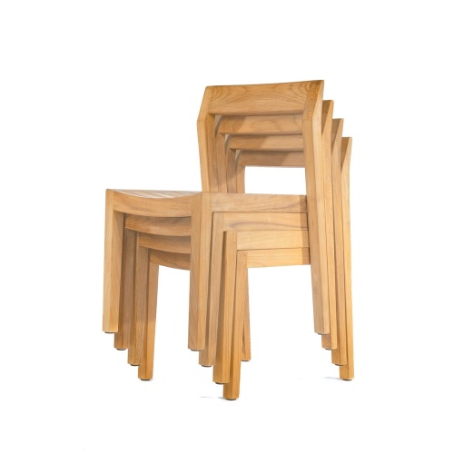 11901ST Horizon teak dining side chair angled left side view stacked 4 high on white background