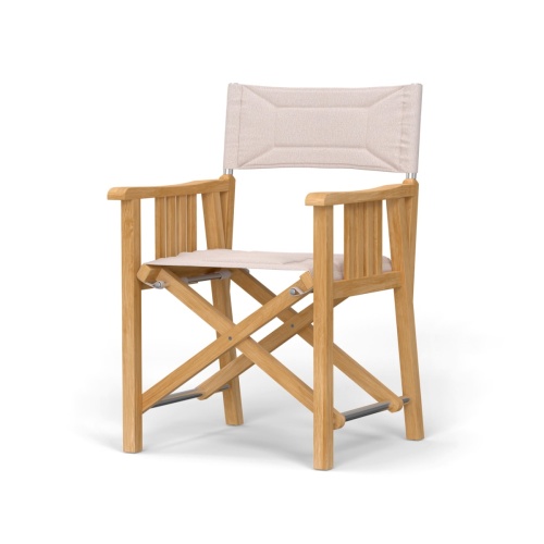  72568MTO Directors Chair Fabric on teak directors chair side angled view on white background
