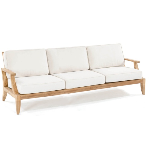13122dp laguna large teak sofa with canvas colored cushions front angle profile on white background