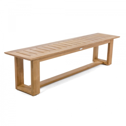 13909RF Refurbished Horizon teak 6 foot long Backless Bench angled view on white background