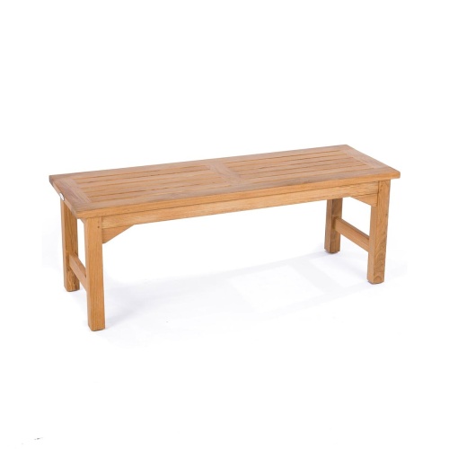 13940 Veranda 4 foot Teak Backless Bench angled side view on white background