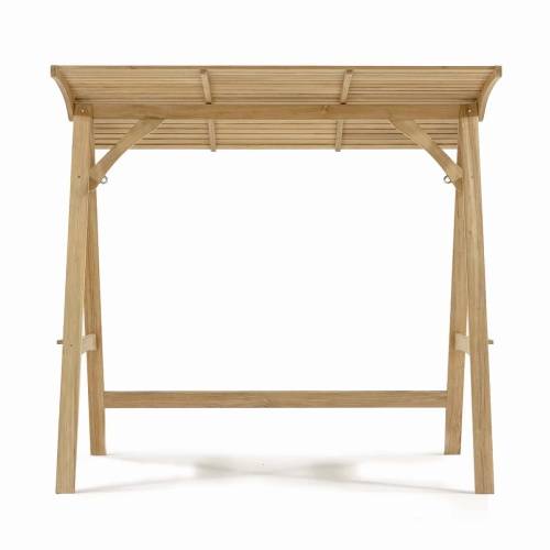 13955SO Teak Swinging Bench Stand with Canopy front view on white background