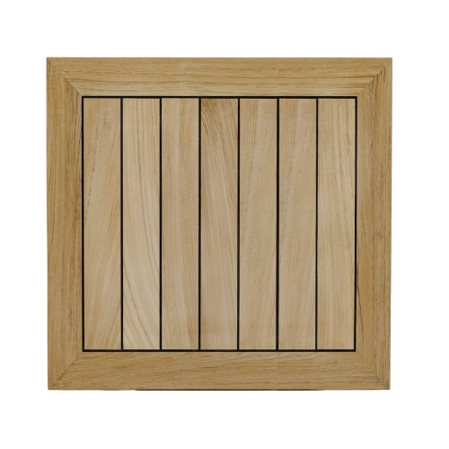 15764 Vogue 42 inch square table top showing Sikaflex Sealant between teak slats on white background