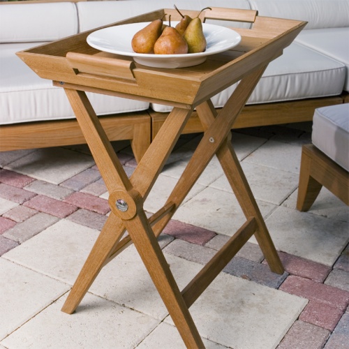 teak serving trays with stands