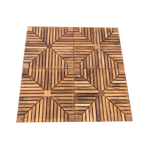  18408 diamond teak tiles one carton showing four sections top view of diamond pattern with teak oil applied on white background 