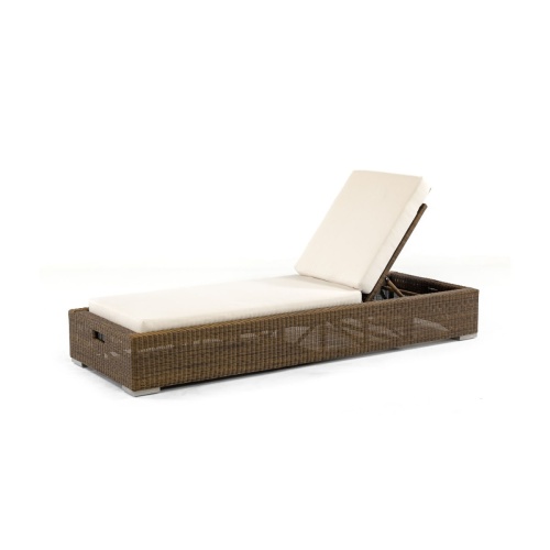 30002DP Malaga synthetic wicker chaise lounger with cushions back positioned upright left angled on white background