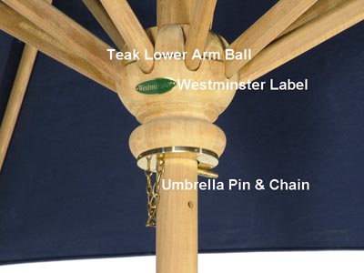 40018 Replacement teak Umbrella Lower Arm Ball for our 10 foot market umbrella on white background