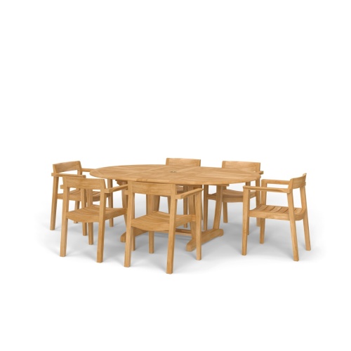 70364 Martinique Horizon 7 pc Dining Set of Martinique Dining Table and 6 Horizon Armchairs in angled side view on white background