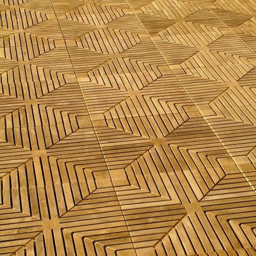 70412 diamond teak floor tiles twenty cartons covers two hundred five square feet assembled together on floor