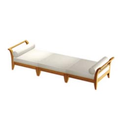 70431 Aman Dais teak of 2 end frames & a Ottoman with cushions and bolsters on white background