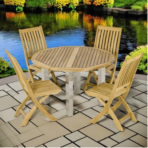 teak round dining table set for 4