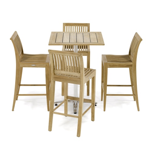 Square 3 Piece Teak and Stainless Steel Patio Bar Set