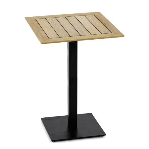 70725 Vogue 30 x 30 Bar Table Set showing teak table top and black coated table base on white background