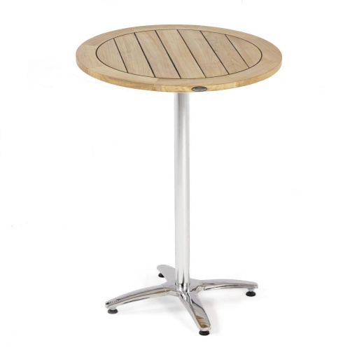 70840 Vogue 24 inch round teak Table Top and Stainless Steel Base Combo on white background
