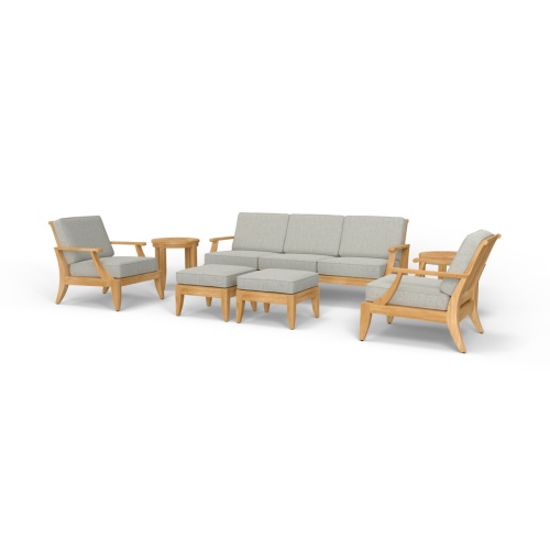 70871 Laguna 7 pc 84 inch Conversation Set of Laguna 84 inch Sofa and 2 Lounge Chairs and 2 Side Tables and Ottomans in angled front view on white background 