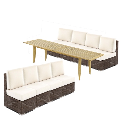 Maya Laguna Love Seat Dining Set with people sitting on set  on rooftop patio with dark sky in background