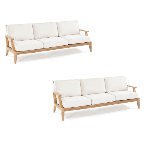 13122dp laguna large teak sofa with canvas colored cushions front angle profile on white background