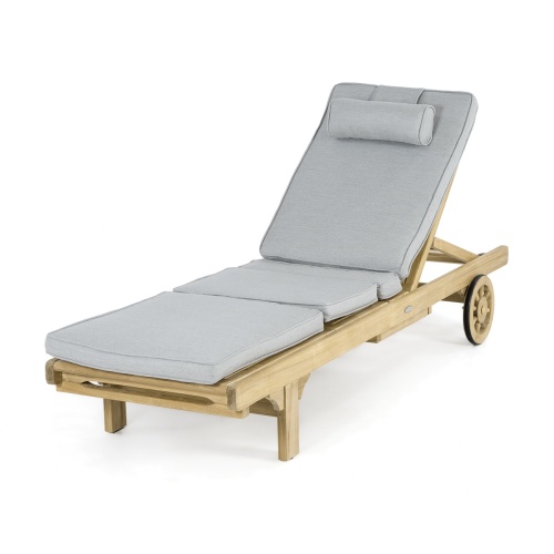 71101NGC Lounger Cushion in Natte Grey Chine on Teak Lounger front angled view on white background