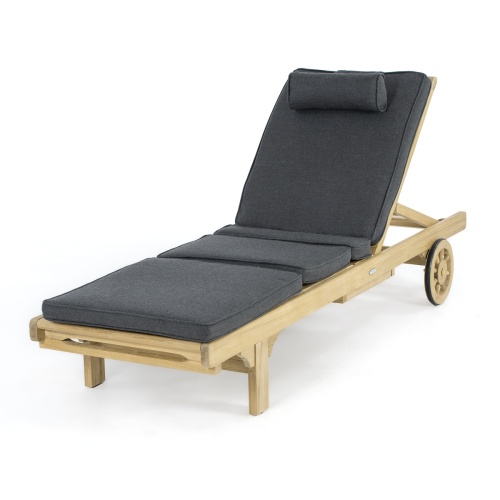 71101NSY Lounger Cushion in Natte Sooty on Teak Lounger front angled view on white background