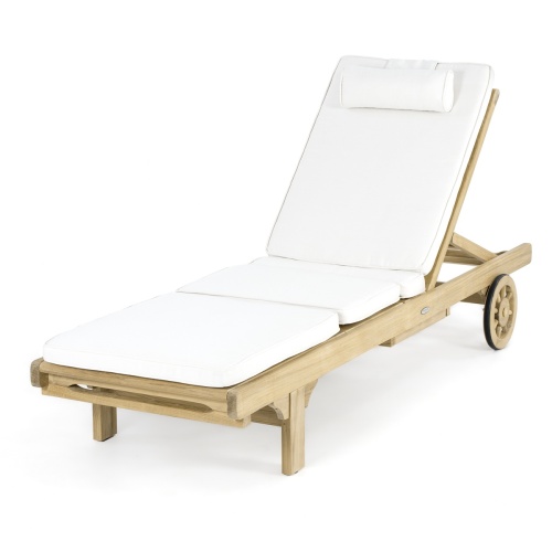 71101NWH Chaise Lounger Cushion on teak chaise lounger front angled view on white background