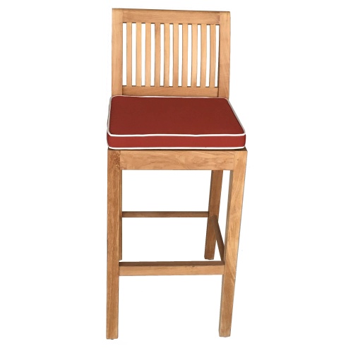 71910MTO Laguna Side Counter or Bar Stool Seat Cushion on a Laguna teak barstool front angled view on white background