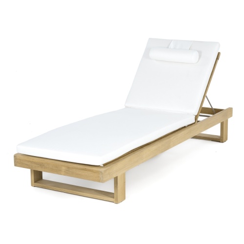 76770NWH Horizon Lounger Cushions in Natte White on Horizon teak Lounger front angled view on white background