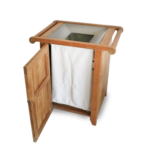 78165cv laundry bag retrofit for teak palazzo series receptacles with side door open on white background