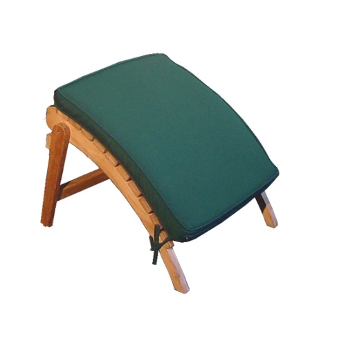 78607MTO Adirondack Footstool Cushion in Forest Green on Teak Adirondack Footstool angled view on white background 