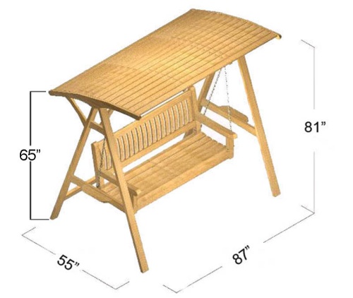 13955SO Teak Swinging Bench Stand with Canopy autocad view on white background