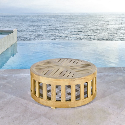 14171 36 inch Kafelonia Coffee Table on concrete patio overlooking Ocean