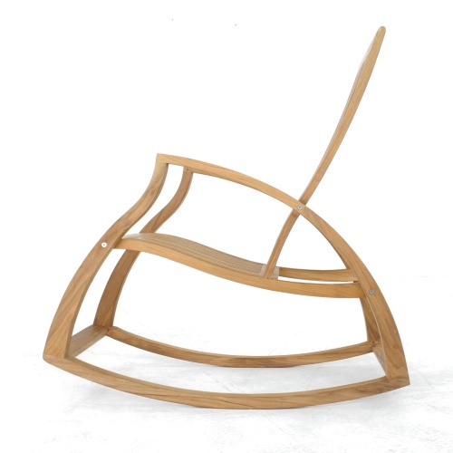 16419 Aria Teak Rocker side view with optional neckroll pillow on white background