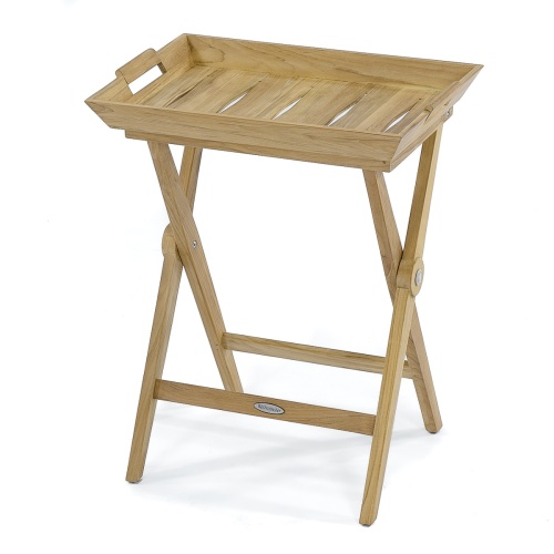 17440 folding teak tray table angled view on white background