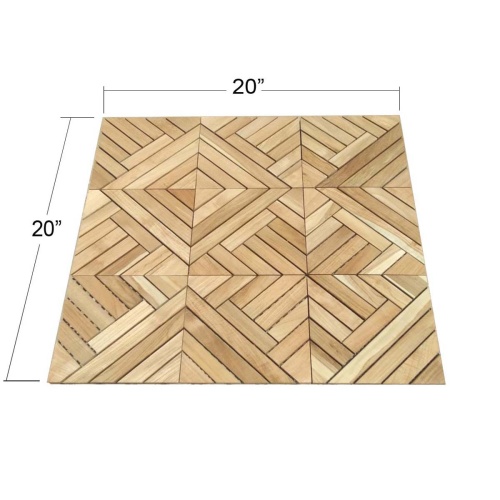 18046RF Refurbished Teak Diamond H Type Floor Tiles 1 Carton showing autocad measuring 10 sqft angled view on white background