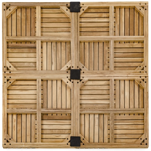 18411 parquet teak tiles one carton four together in a square showing rear view with plastic connectors on white background