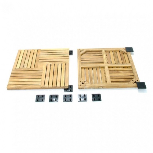 18412DM Parquet Teak Door Mat showing 2 tiles front and back side with plastic connectors on white background