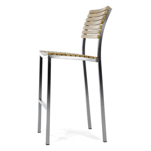 22916DP Vogue teak and stainless steel Bar Stool left side view on white background