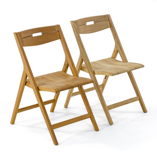 two Surf Folding chairs showing optional 30101 Golden Care Teak Protector finish on left chair with both chairs in angled view on white background