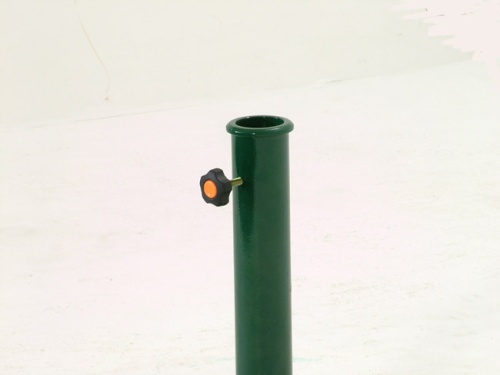 57801G Parasol Steel Base in forest green color closeup of umbrella pole holder on white background on white background