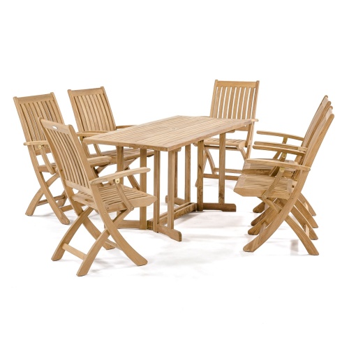70048 Nevis Barbuda teak Dining Set angled end view in white background