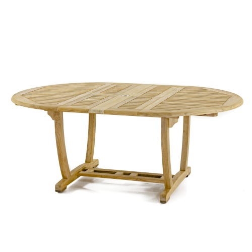 70078 Martinique teak oval extendable dining table side profile on white background
