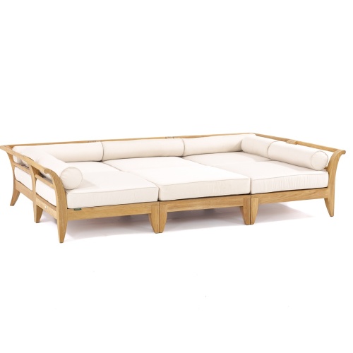 70100 Aman Dais 6 piece teak daybed set with canvas colored cushions angled on white background