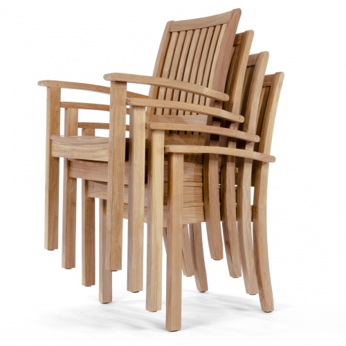 70154 Buckingham teak armchair left side angle view stacked four high on white background