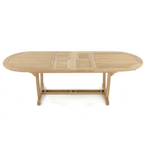 70163 Montserrat Reclining teak oval dining table side angled on white background