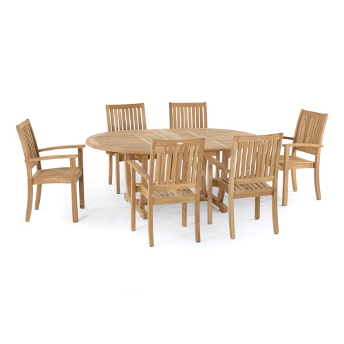 70214 Martinique Teak 7 piece Dining Set side angled on white background