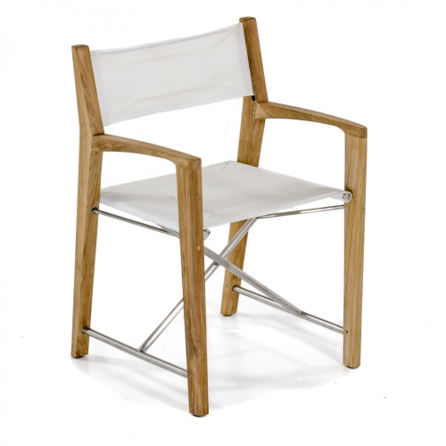 70466 Odyssey teak directors folding chair with natte colored sunbrella fabric angled on white background